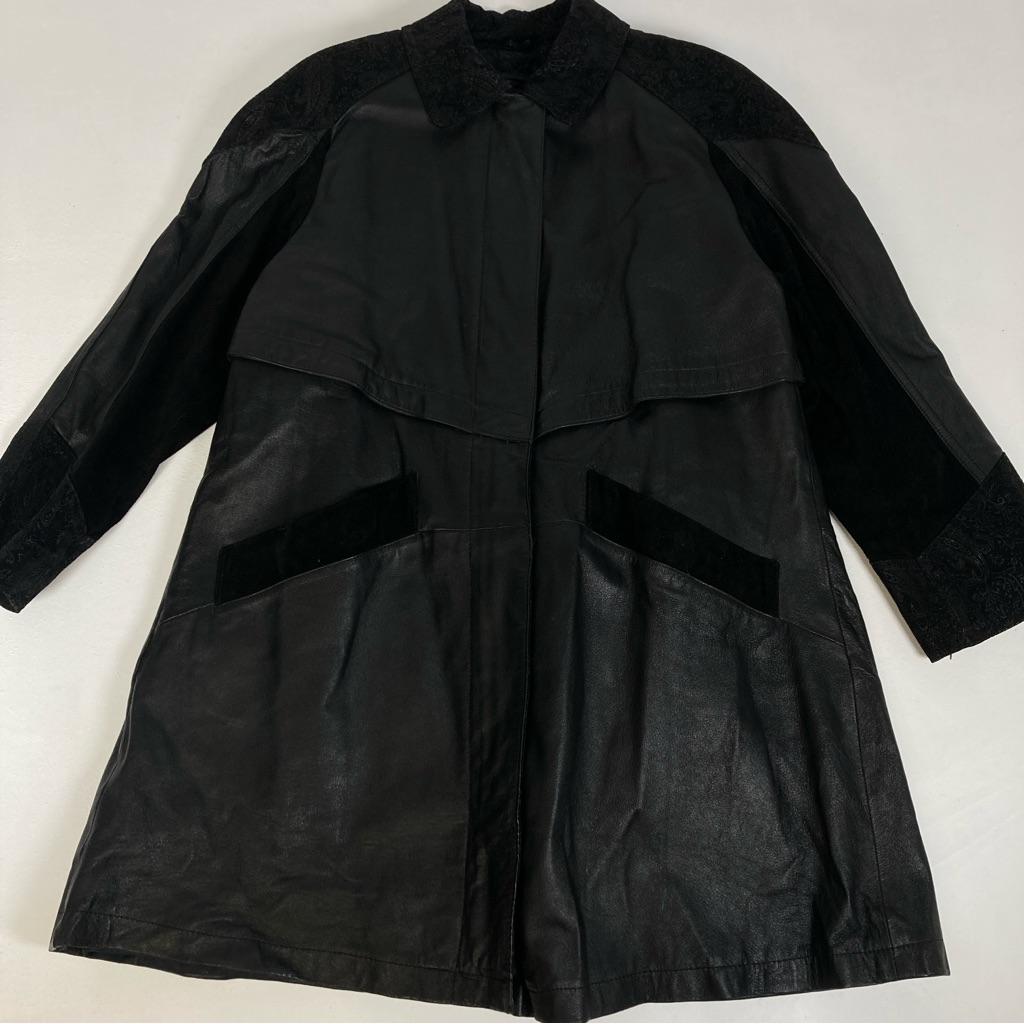 Wilsons Thinsulate Thermal Trench Coat Leather Suede Woman Black Pockets Small